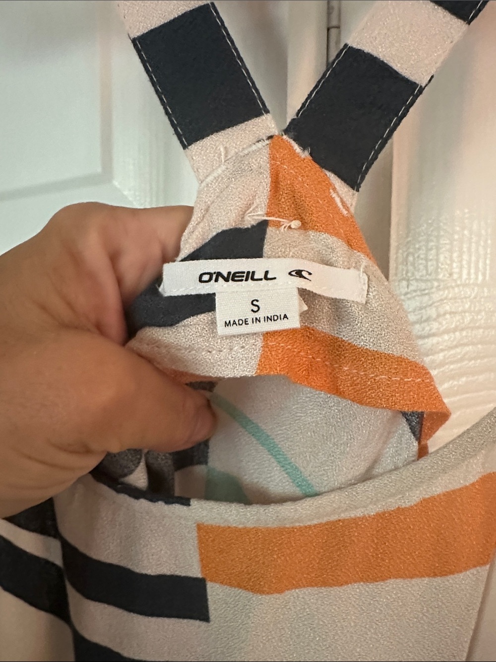 O'Neill Striped Halter Maxi Dress in Teal, Navy & Mustard - Picture 2 of 3